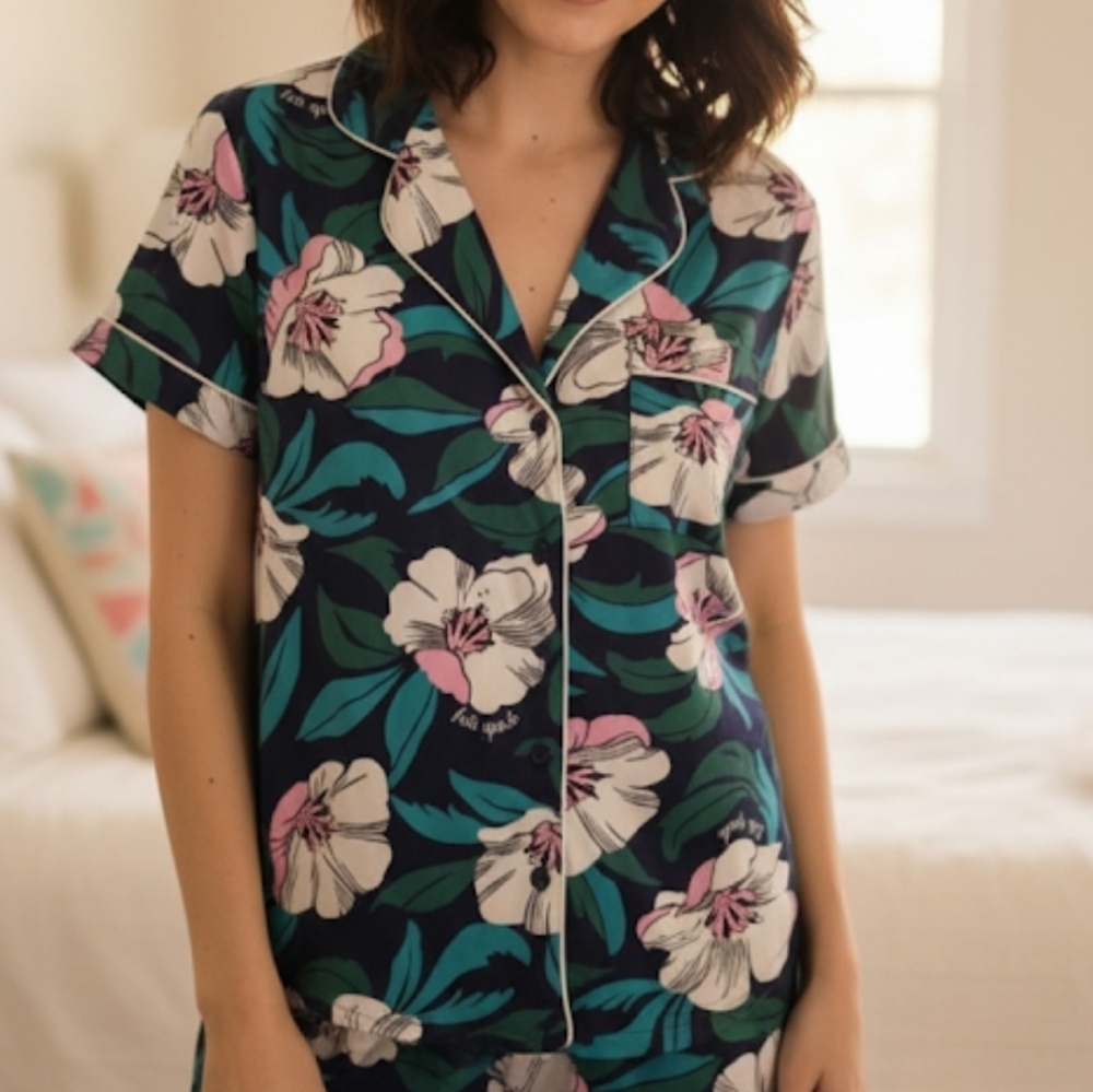 Kate Spade Floral Button Down Short Sleeve PJ Shirt